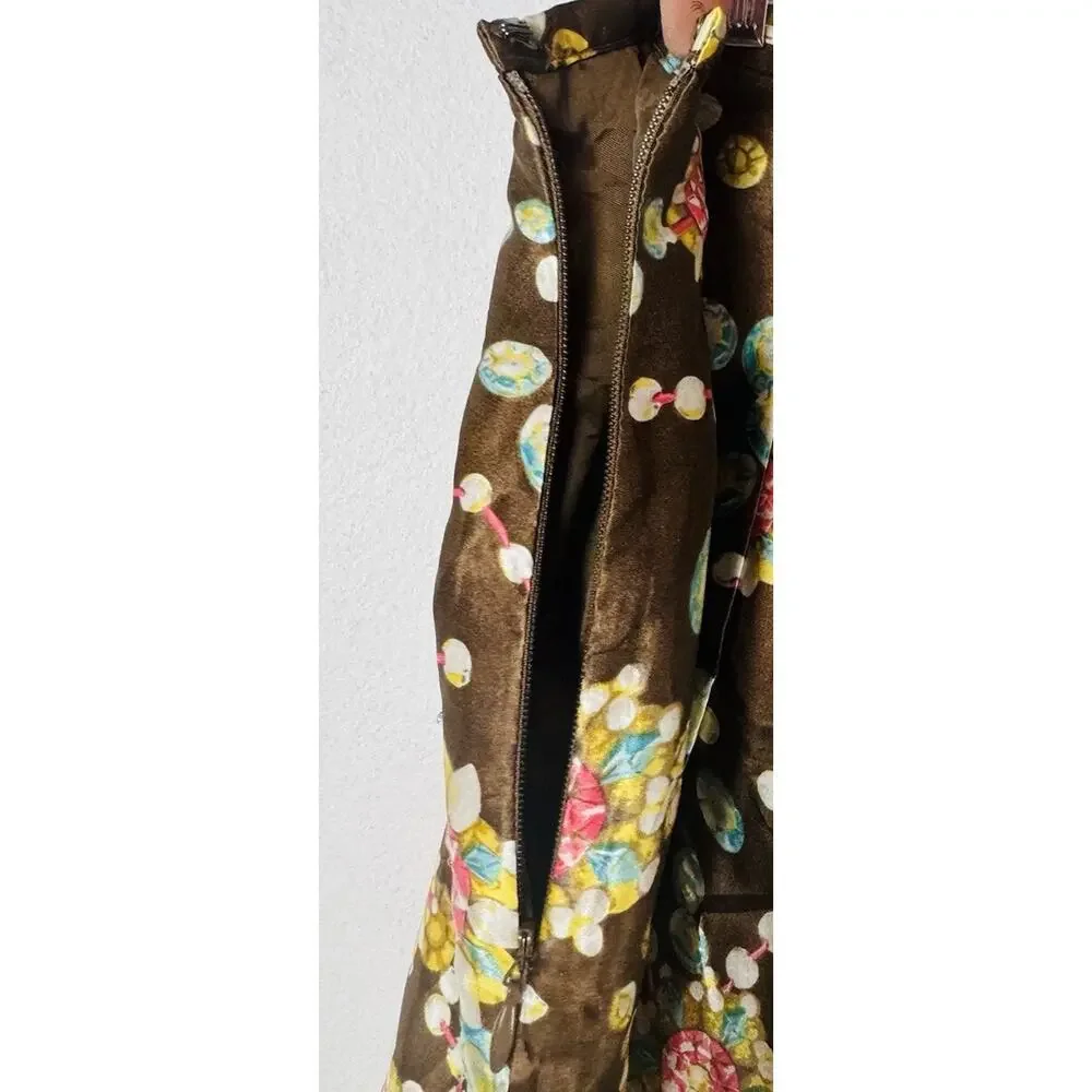 New York City Design Co Brown Gem Print Beaded Sequin Skirt 8 Petite Pleated